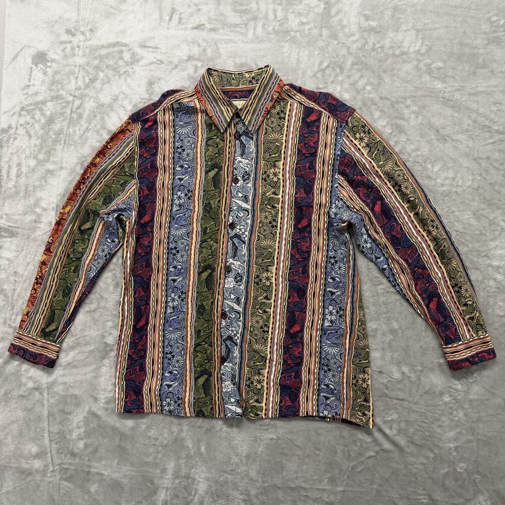 Vtg COOGI Australia Nouveau Collection 3D Knit Button Shirt Long Sleeve Size M